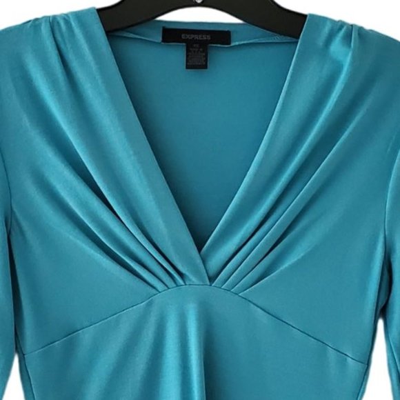 Express Shawl Collar V-neck Empire Waist 3/4 Sleeve Top | NWOT | XS | Teal Blue - Picture 4 of 8